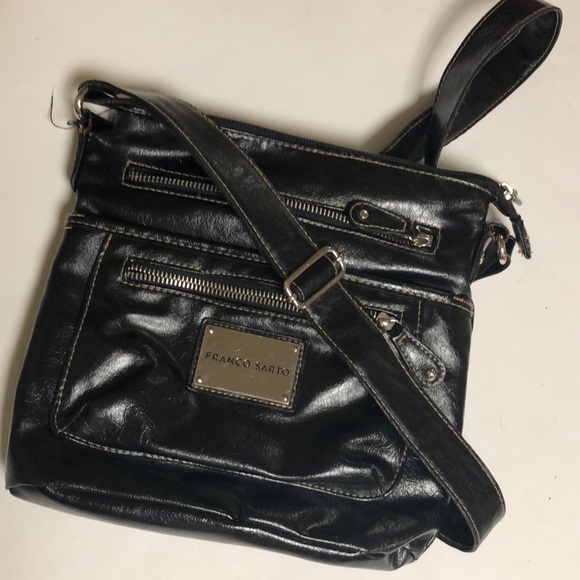 Franco Sarto black leather crossbody messenger - Picture 1 of 5
